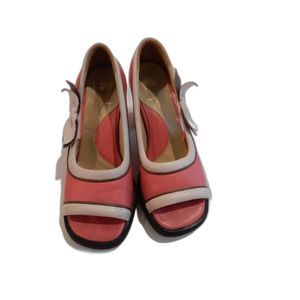 John Fluevog Pink Mini Bebe Leather Open Peep Toe Heels Women's Sz 7.5